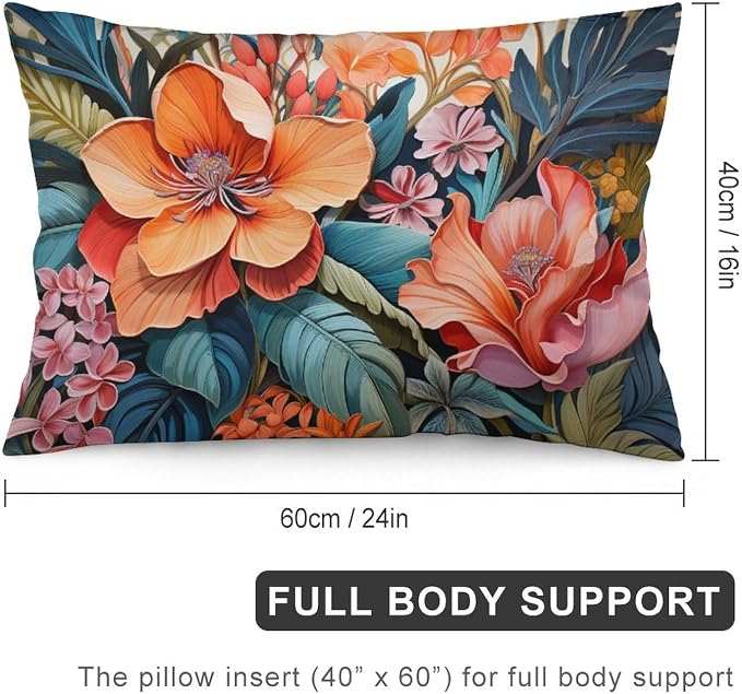 Tropical Flower Leaves Cushion Case 16 "x24 Hawaiian Flower Oblong Lumbar Throw Pillow Cover Zipper Pillowcase Outdoor Pillows for Patio Furniture Bedroom Decor Decoration