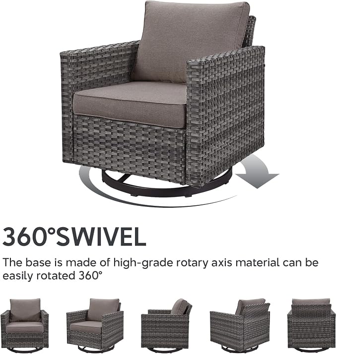 Belord Outdoor Sectional Furniture with Swivel Rocker Chair, 10 Pieces Wicker Patio Furniture Sets with Ottoman L Shaped Sofa Coffee Table Grey Cushion