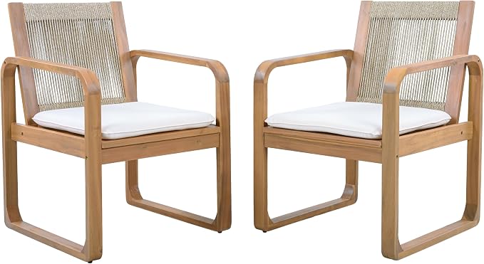 Christopher Knight Home Trazy Acacia Wood Outdoor Dining Set for 6, Patio Dining Table Set for 6, Outdoor Dining Table and Sled Base, Dining Chairs with Cushion + Rope Backrest, Teak + Brown + Beige