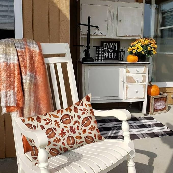 RABUSOFA Fall Football Outdoor Pillow Covers 12x20 Waterproof,Maple Leaves Autumn Lumbar Cushion Case Decoration for Home Sofa Couch Indoor (Brown, 20" x 12")