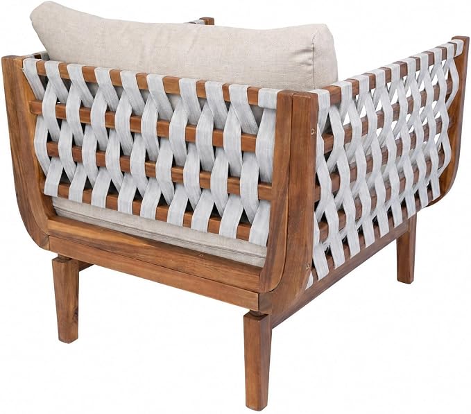 Christopher Knight Home Gwen 5 Piece Acacia Wood Patio Conversation Set with Sofa, Coffee Table, Ottoman and Club Chairs, Patio Sofa Set with Cushions, Outdoor Patio Furniture Set for 6,Teak+Beige