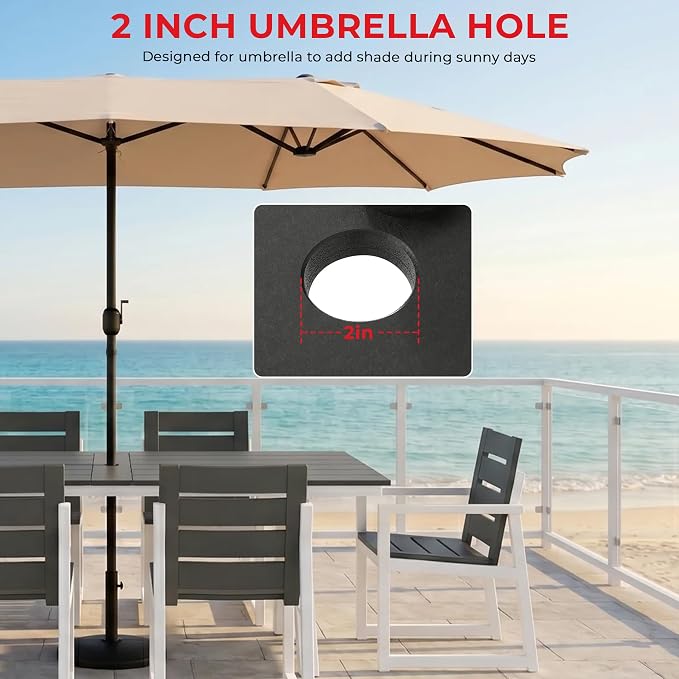 Costaelm Stinson 9-Piece Outdoor HDPE Patio Dining Table Set with Umbrella Hole & Dining Chairs for 8, Gray