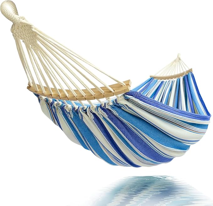 Double Hammock 2 Person Extra Large 220x150cm Total Length 330cm Load 500lb Canvas Cotton Hammock for Patio Porch Garden Backyard Lounging Outdoor and Indoor with Removable Spreader bar