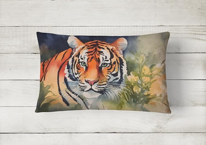 Caroline's Treasures DAC2992PW1216 Tiger Throw Pillow Machine Washable, Indoor Outdoor Decorative Pillow for Couch, Bed or Patio, 12HX16W