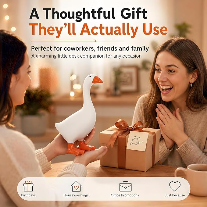 Funny 7 Inch Beak Desk Goose Statue, Cute Mini Porch Goose Figurine, Small Desk Duck with Key Holder Function, Novelty Table Organizer & Gift for Friend Family Colleague Schoolmate.