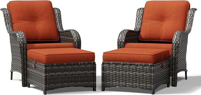 Joyside 4 Piece Wicker Patio Furniture Set, Rattan Patio Chairs with High Back, Deep Seating, Wide Armrest, Thickened Cushions, Outdoor Furniture for Deck, Porch Use