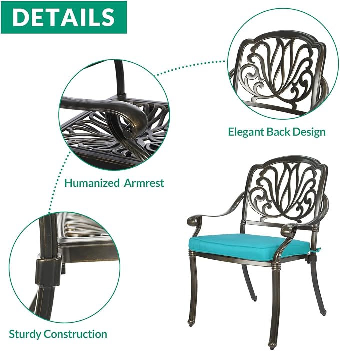 VIVIJASON 9-Piece Outdoor Furniture Dining Set for 8, All-Weather Cast Aluminum Patio Table and Chairs Set with 8 Cushioned Chairs, 64" Large Square Dining Table, 2.2" Umbrella Hole, Ocean Blue