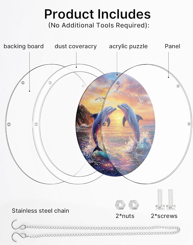 Acrylic Puzzle Suncatcher 83 Pieces, Dolphin Love Song Sun Catchers Puzzle, DIY SunCatchers Puzzles Window Hanging, Home & Garden Decor, Gifts for Family and Friends, 7.4 in