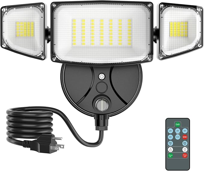 iMaihom 100W Dusk to Dawn Outdoor Lighting, 10000LM Plug in Flood Lights with Remote Control, 2 Modes IP65 Waterproof Led Exterior Security Light with Photocell, 6500K Floodlight for Yard Garage Black