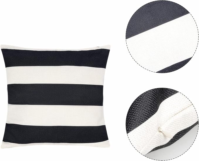 tiggell 4 Pack Waterproof Pillow Covers Outdoor Throw Pillowcases Decorative Garden Cushion Case for Home Garden Patio Couch Balcony Striped (20 * 20 inch, Black & White)