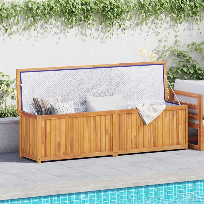 Solid Teak Wood Garden Storage Box 78.7 x 19.7 x 21.7 Inch, Large Outdoor Deck Box with Lid for Patio, Balcony, Garage Tool Organization, Brown