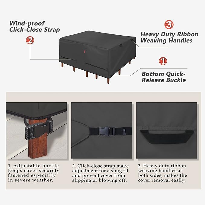 Porch Shield Patio Table Cover - Waterproof Outdoor Dining Table and Chairs Furniture Set Cover Square - 96 x 96 inch, Black