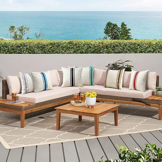 OTOSTAR Pack of 2 Outdoor Waterproof Decorative Pillow Covers 16x16 Inch Linen Geometry Pillowcases Cushion Case Garden Throw Pillow Covers Pillows Shell for Patio Furniture Couch Tent Balcony (Black)