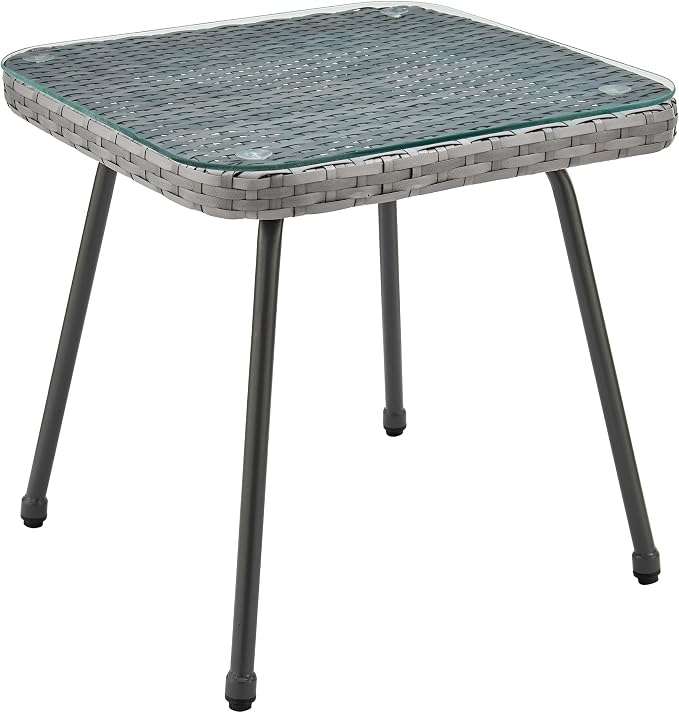 Manhattan Comfort Cannes 3-Piece Patio Conversation Set, Outdoor Furniture | Includes Modern Cushioned Rope Wicker Chairs & End Table, Removable & Washable Cushions, Tempered Glass Tabletop, Grey