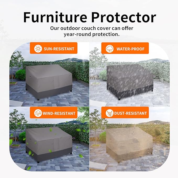 Easy-Going Waterproof Outdoor Loveseat, Heavy Duty Deep 2-Seater Patio Couch, Windproof Furniture Cover with Air Vent (58Wx40Dx31H inch, Gray/Dark Gray)