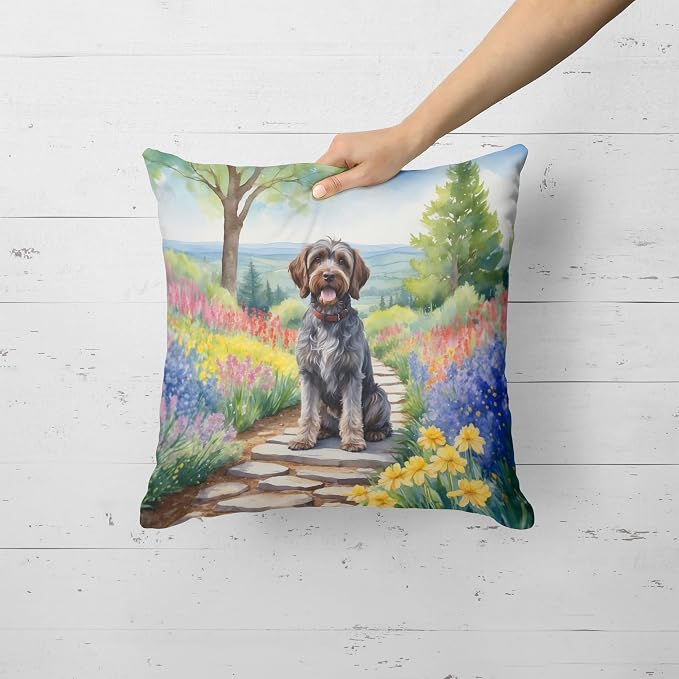 Caroline's Treasures Wirehaired Pointing Griffon Spring Path Throw Pillow Machine Washable, Indoor Outdoor Decorative Pillow for Couch, Bed or Patio, 18Hx18W
