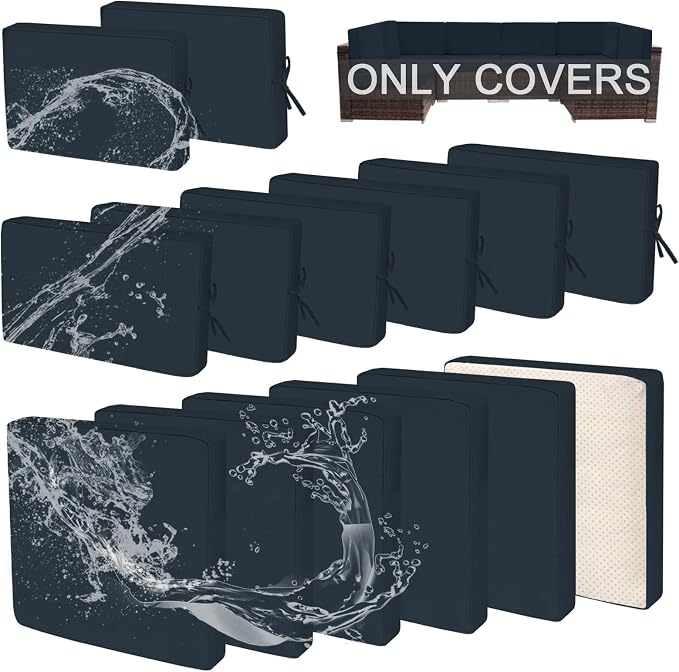 14Pcs Patio Cushion Covers, Furniture Cushion Slipcovers, 24.8"x24.8"x3.14" | Outdoor Cushion Slipcovers, Water Resistant Fabric, Zipper Design, Fits Patio Sectional Furniture