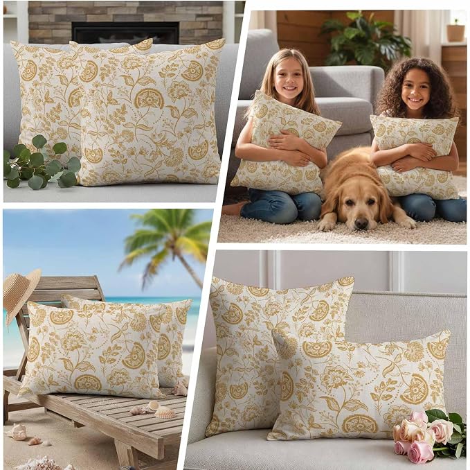 Outdoor Pillow Covers 18x18 Set of 2, Spring Floral Waterproof Patio Throw Pillow Covers for Couch Sofa Chair, Summer Botanical Farmhouse Vintage Decorative Pillowcases for Throw Pillows