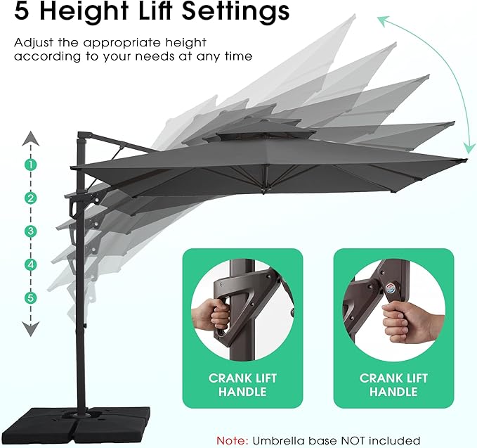 JEAREY 9ft 2-Tier Cantilever Patio Umbrella, Large Square Outdoor Offset Umbrella with Double Top Vent and 360-degree Rotation for Garden, Deck, Pool, Patio, Gray