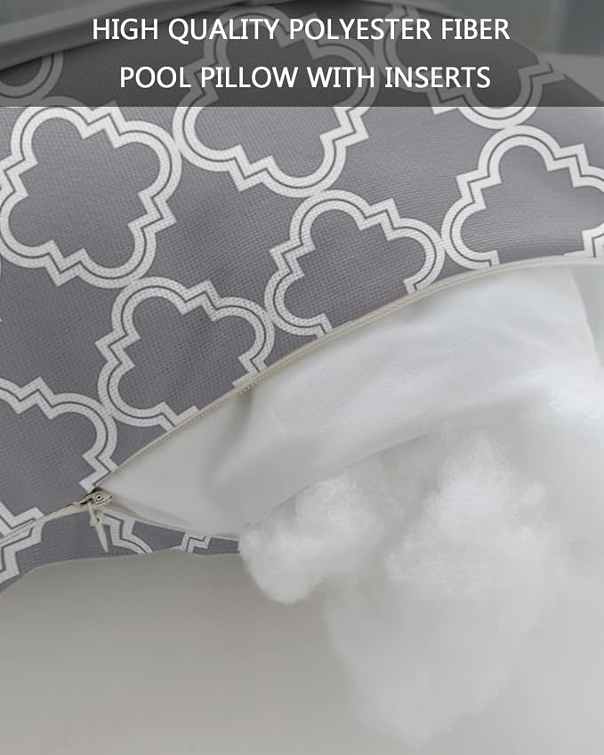 Outdoor Pillows Covers with Inserts Grey Moroccan Pattern Geometric Waterproof Recliner Pillow with Adjustable Strap Throw Pillows for Patio Furniture Pool Lounge Chair, 11x16 inch, 1PCS