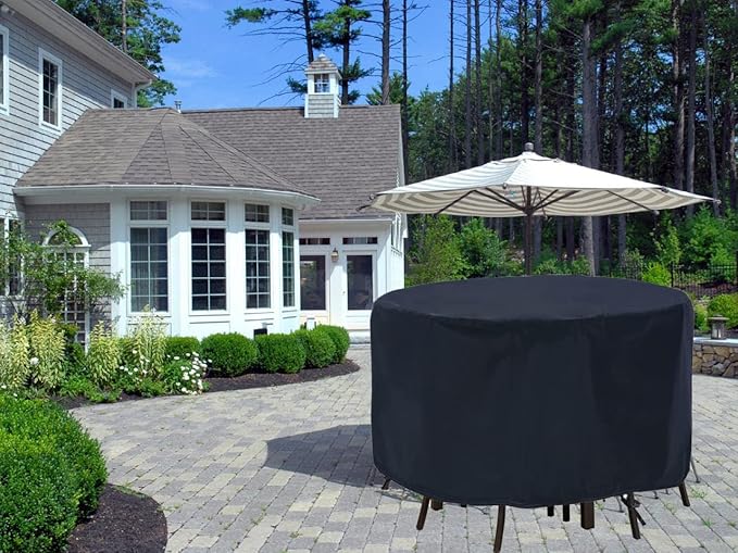 POMER Patio Furniture Set Cover,96Inch Tall High Table Cover for Round Furniture Set,Table Covers for Round Furniture Set-96D x 20H Inches