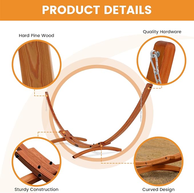 Lazy Daze Hammocks Sunbrella Fabric Hammock with 13FT Wood Arc Stand, 2 Person Outdoor Hammock Combo with Free Pillow, All Weather & Fade Resistant, for Indoor Patio Yard, 450 lbs Capacity, Cast Slate