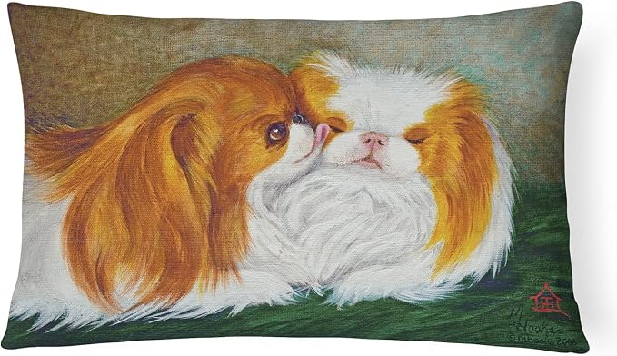 Caroline's Treasures MH1045PW1216 Japanese Chin Best Friends Canvas Fabric Decorative Pillow Machine Washable, Indoor Outdoor Decorative Pillow for Couch, Bed or Patio, 12HX16W