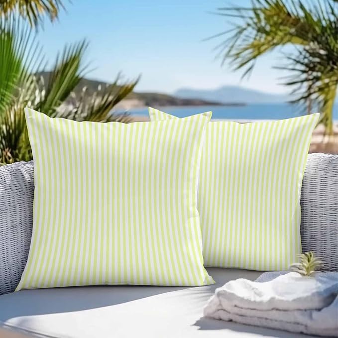 Throw Pillow Covers 24x24 Inch Set of 2, Yellow White Stripe Waterproof Outdoor Cushion Covers, Modern Minimalist Geometric Striped Decorative Pillowcases for Couch, Sofa, Bed, Garden, Patio