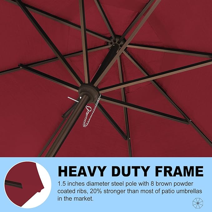 Eurmax USA 10-Year-Non-Fading 10FT 3-Tier Outdoor Patio Market Umbrella,UPF50+ UV Resistant,Heavy Duty Commercial Grade,Crank Lift Design,Windproof Vented Top for Garden,Pool,Deck,Burgundy