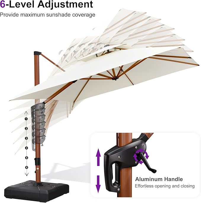 PURPLE LEAF 9ft Patio Umbrella Outdoor Square Umbrellas Large Cantilever Umbrella Windproof Offset Umbrellas Heavy Duty Sun Umbrella for Garden Deck Pool Patio, Cream