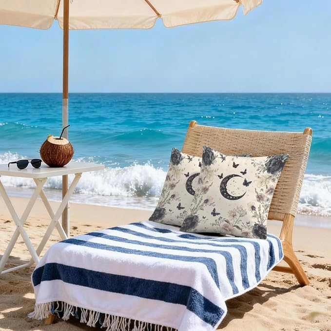 22x22 Inch Outdoor Pillow Covers Set of 2 Waterproof Throw Pillow Covers Decorative Couch Cushion Covers Boho Moon Floral Square Pillowcases Protectors for Patio Garden Sofa