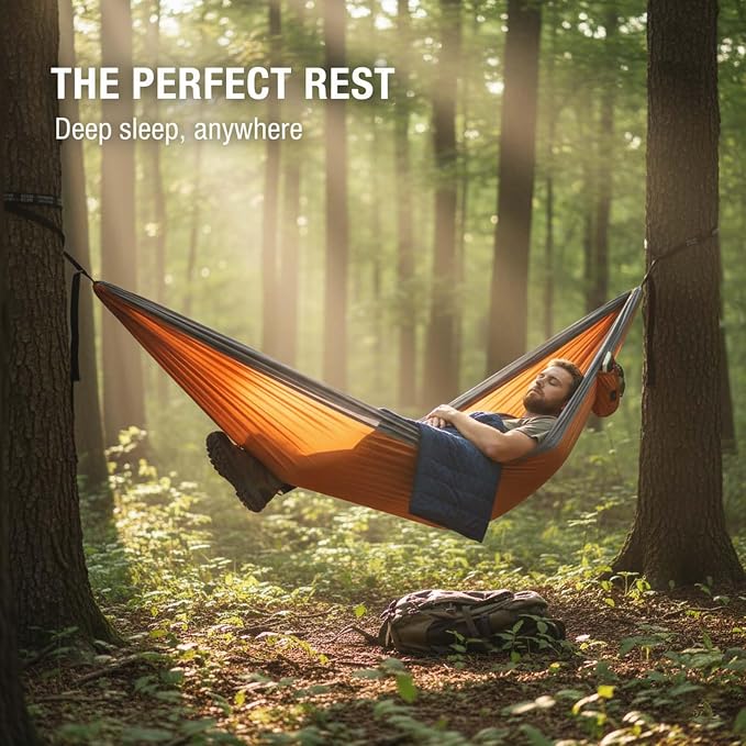 Double Hammock, Outdoor Hammock for Camping Hiking Backpacking, Portable Hammock with Carry Bag and Tree Straps, Hammock for Patio Beach Yard