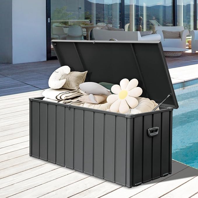 Redeer Outdoor Resin Deck Box, Waterproof Storage Box, Lockable for Patio Furniture, Garden Tools, Pool Accessories, UV-Resistant for All Weather Use (Dark Gray, 190, Gallons)