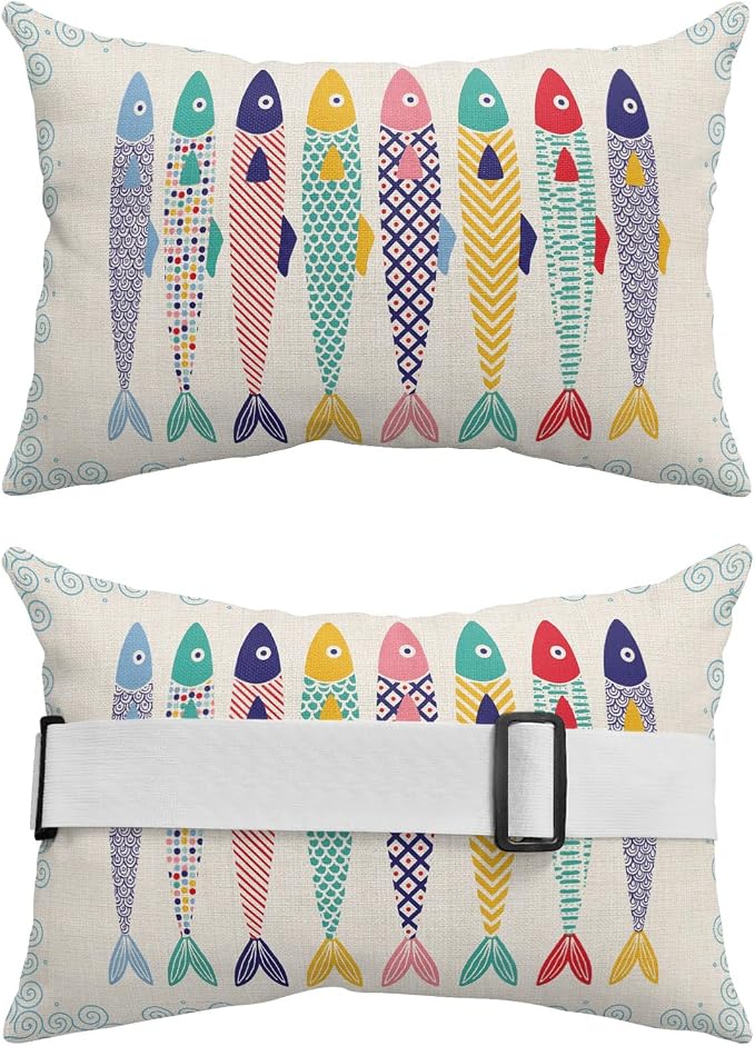 Coastal Fish Outdoor Waterproof Throw Pillows 2PCS 12 x 20 Inch, Cartoon Colorful Fish Vintage Begin Insert Fill Pillows, Indoor/Outdoor Accent Pillows, Lumbar/Neck Cushion Pillows