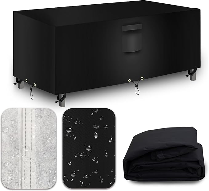 Heavy Duty Patio Furniture Covers Waterproof, 600D Outdoor Furniture Cover Waterproof for Sectional Sofa Couch, Outdoor Dining Table and Chair Set Covers 90''L x 64''W x 28''H, Black