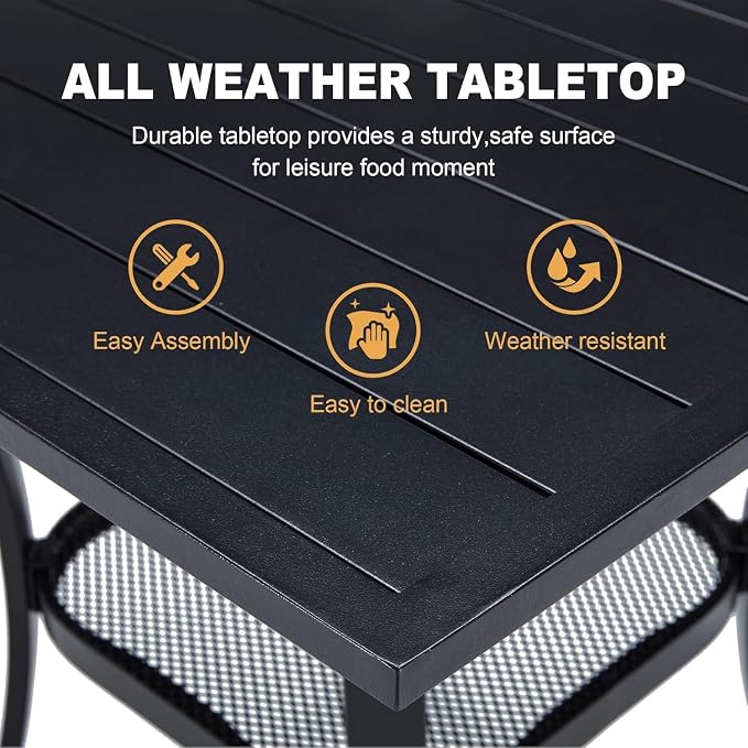 VICLLAX Patio 3 Pieces Outdoor Bistro Table Set, 28" Square Metal Table and 2 Swivel Textilene Chairs, Patio Dining Set for Patio, Lawn, Garden, Porch, Black/Brown