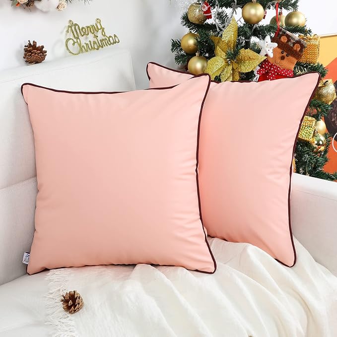 Pack of 2 Silicone Leather Outdoor Pillow Covers 18x18 Inch Pink Waterproof Pillow Case Fade Resistant Cushion Covers for Patio Furniture Garden Balcony Couch