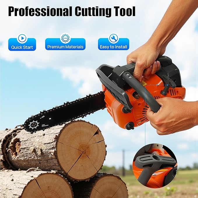 12 Inch Gas Chainsaw 25CC 2-Stroke Gasoline Top Handle Chainsaws Portable Chain Saws with Tool Kit, Handed Petrol Gasoline Chain Saw with Quick Start for Wood Cutting