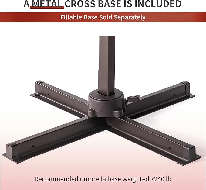 JZAC & QZYD 9x12 FT Outdoor Cantilever Patio Umbrella with LED Lights, Large Heavy Duty 2-Tier Aluminum Offset Umbrellas with 360-Degree Rotation for Pool Deck, Red