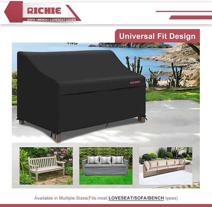 RICHIE Waterproof Patio Sofa Cover 2-Seater - Outdoor Furniture Covers for Loveseat/Couch with Air Vents & Handles, 60"W*42"D*31"H, Black