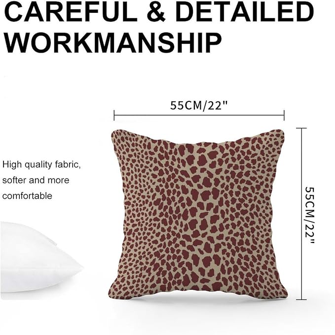 Brown Cheetah Leopard Print Outdoor Cushion Cases African Animal Stripe Throw Pillow Cover Accent Waterproof Pillows for Patio Furniture Garden 22x22 in
