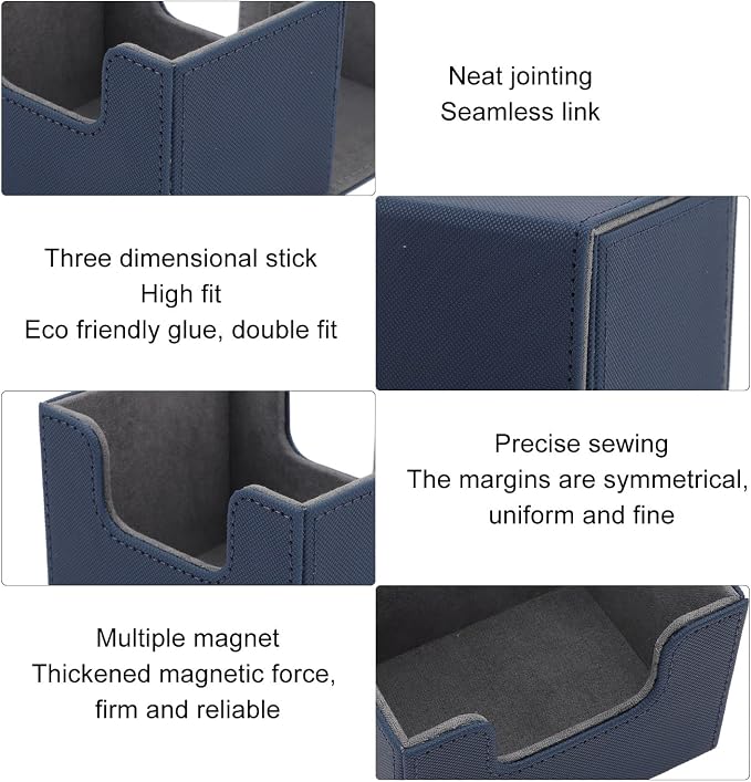 Qiilu Magnetic Closure Card Deck Box with Magnetic Flap Lid, Large Capacity PU Leather Storage Box/Cover for Game and Tarot Cards, Strong Magnet Closure Cases (Blue)