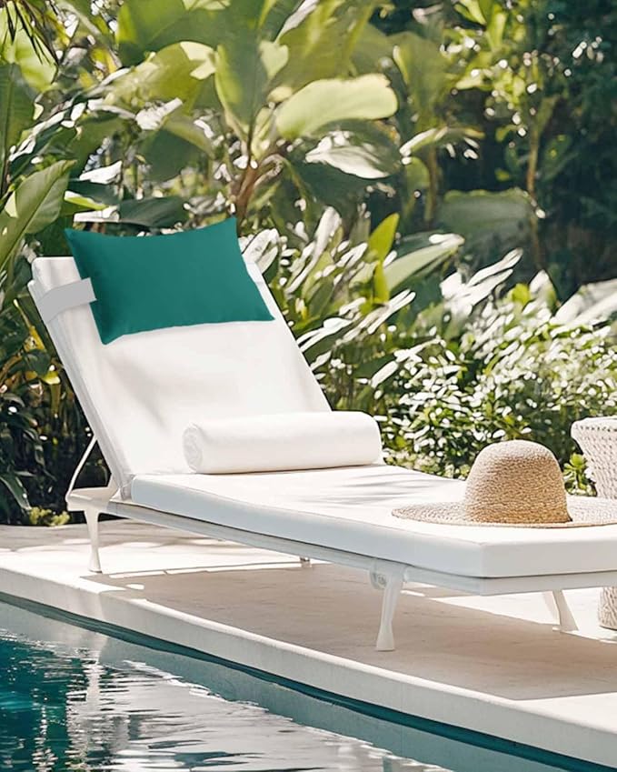 Outdoor Pillow for Lounge Chair with Strap & Insert Green Recliner Head Pillow Solid Green Color Waterproof Headrest Patio Lumbar Pillows for Beach Pool Office Chaise Chair 12x20 Inch