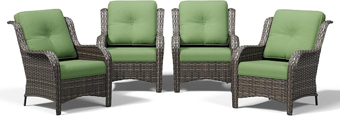 Joyside 4 Piece Wicker Patio Furniture Set, Rattan Patio Chairs with High Back, Deep Seating, Wide Armrest, Thickened Cushions, Outdoor Furniture for Deck, Porch Use