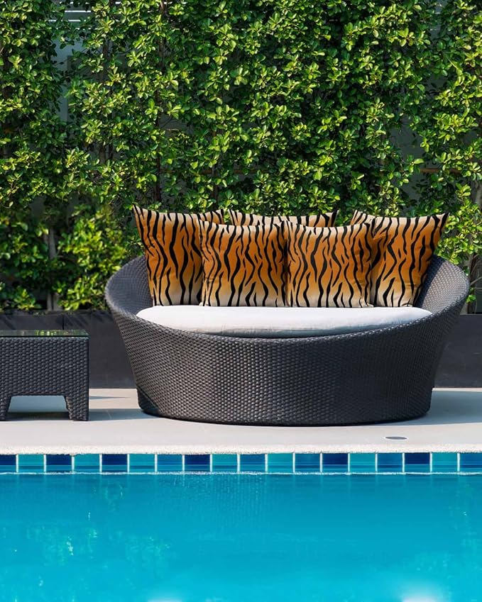 Outdoor Waterproof Throw Pillows Natural Tiger Skin Texture Patio Pillows,Decorative Pillow Covers with Insert,Pillow Cushion Case for Garden Couch Sofa Wildlife Animals Striped