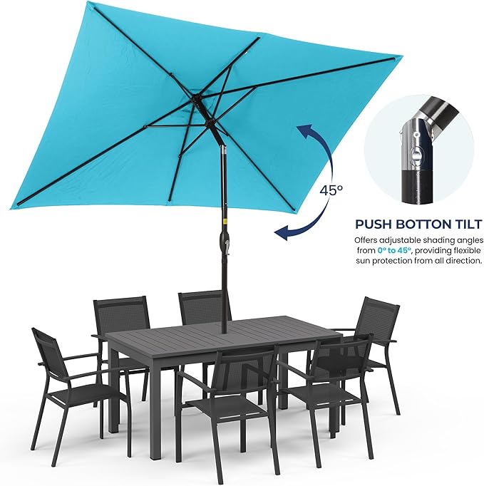 Kiss the Water 6.5' x 10' Patio Umbrella, Rectangular Outdoor Umbrella, Metal Pole Pool Umbrella with Crank and Push Button Tilt, Large Patio Umbrella with Polyester Canopy