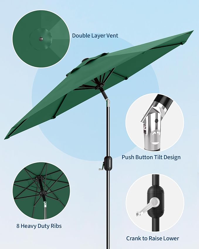 TROPOW 9FT Outdoor Patio Umbrella with 99.9% UV Protection Double-Layer Canopy, Strong Iron Frame, Crank Tilt & Detachable Pole for Easy Use, Perfect for Garden, Deck, Pool, Backyard & Patio Table,