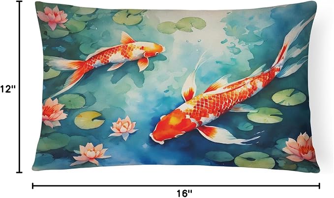 Caroline's Treasures DAC2798PW1216 Koi Fish Throw Pillow Machine Washable, Indoor Outdoor Decorative Pillow for Couch, Bed or Patio, 12HX16W