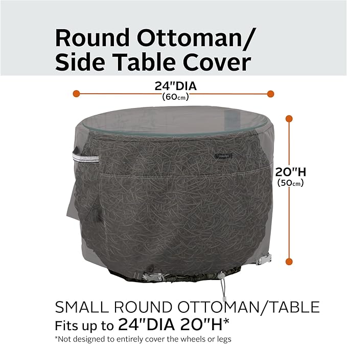 Classic Accessories Ravenna Water-Resistant 24 Inch Round Patio Ottoman/Table Cover, Outdoor Ottoman Cover