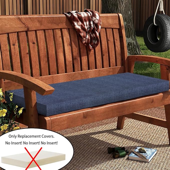 Magpie Fabrics Patio Bench Cushion Cover 48x18x3 Inch, NO Insert! Water&Fade Resistant Outdoor Loveseat Replacement Cover with Zipper (Navy Blue Textured)